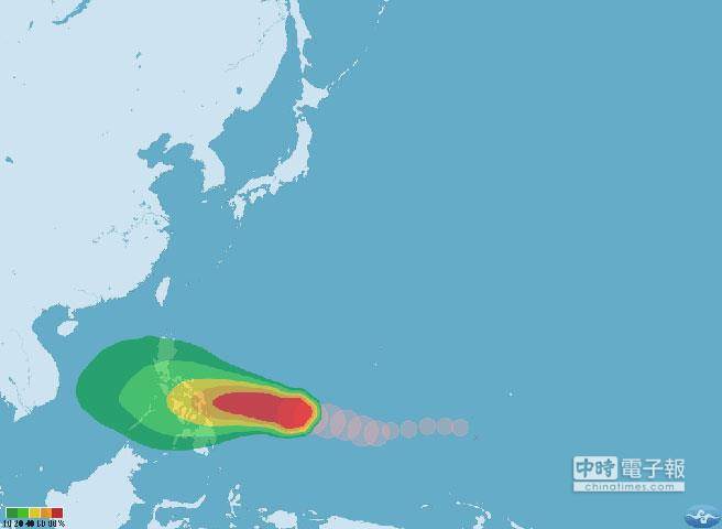哈格比台风七级风暴风圈侵袭机率图。(取自台湾“气象局”)