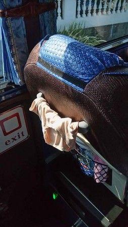 大陆游客直接在游览车上晾晒内衣裤。（资料图片：台湾东森新闻网）