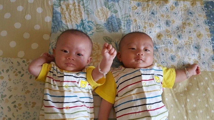 何太太顺利产下双胞胎男宝宝，二人至今已满2个月大，健康活泼。（图片来源：台湾《联合报》）