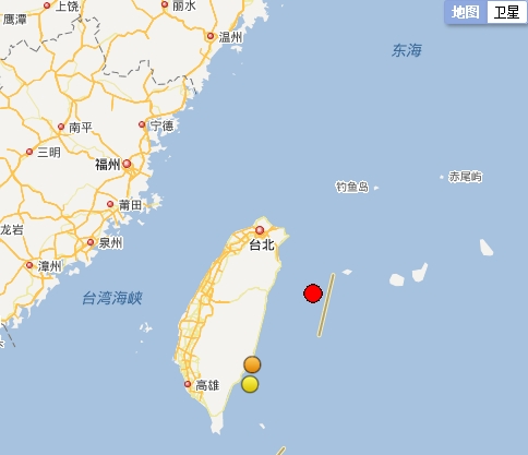 台湾花莲县海域发生4.7级地震震源深度21公里