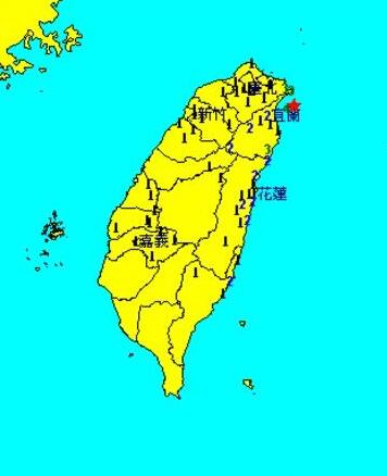 宜兰外海30日上午8时30分发生里氏4.8级地震